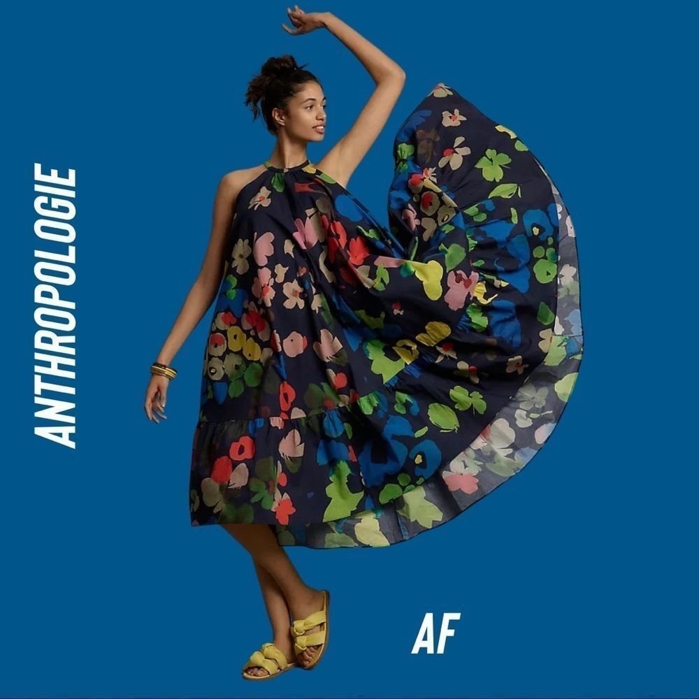 ANTHROPOLOGIE BY WHIT TWO FLORAL HALTER MIDI DRESS NEW NWT XS